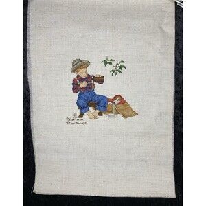Vtg Hand Embroidery Needlepoint Norman Rockwell  Farm Boy and his Dog Unframed
